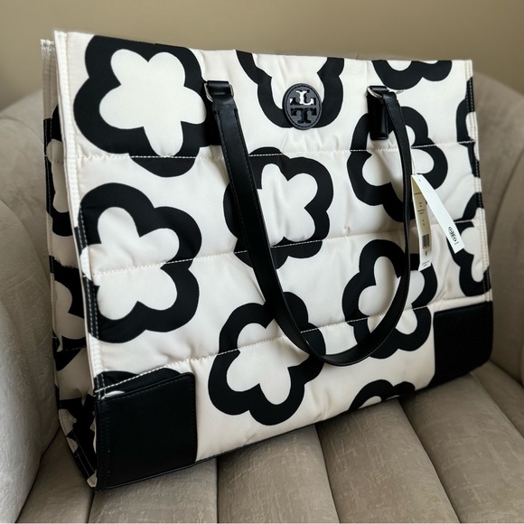 Tory Burch Nylon Flower Printed Ella Large Tote in French Cream - Picture 1 of 13